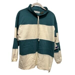NWT Vintage 90's Pullover Rugby Top L Green‎ White Wide Stripe Christie Brooks